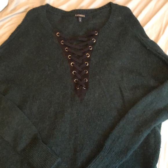 Lace Up Plunge Sweater - Picture 1 of 3